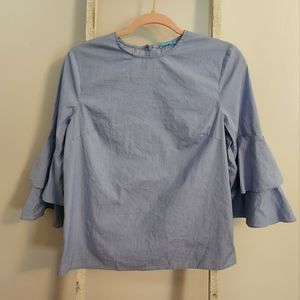 J. McLaughlin Medium blue layered bell sleeve zip sleeve top